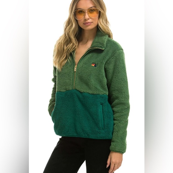 Aviation nation TEDDY UNISEX HALF ZIP  JACKET -GARDEN GREEN - Picture 2 of 15